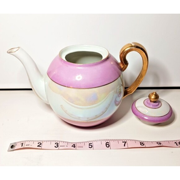 Antique G.H.O. Greiner & Herda Bavaria Lusterware Teapot Blue Pink Germany - Picture 11 of 13